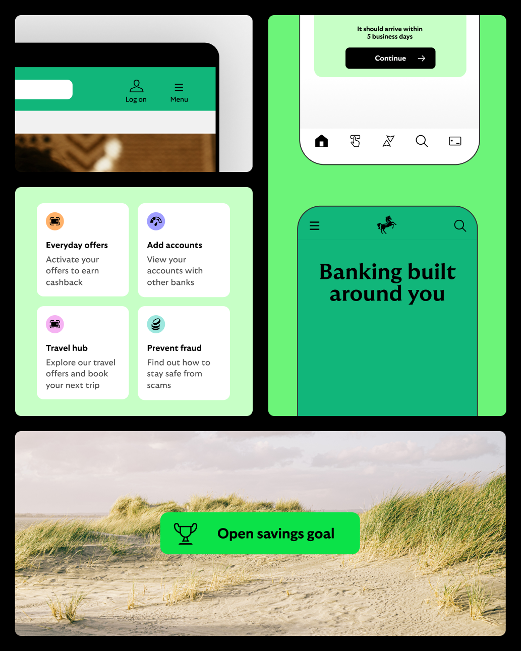 Examples of icons in use in Lloyds banking app and website.