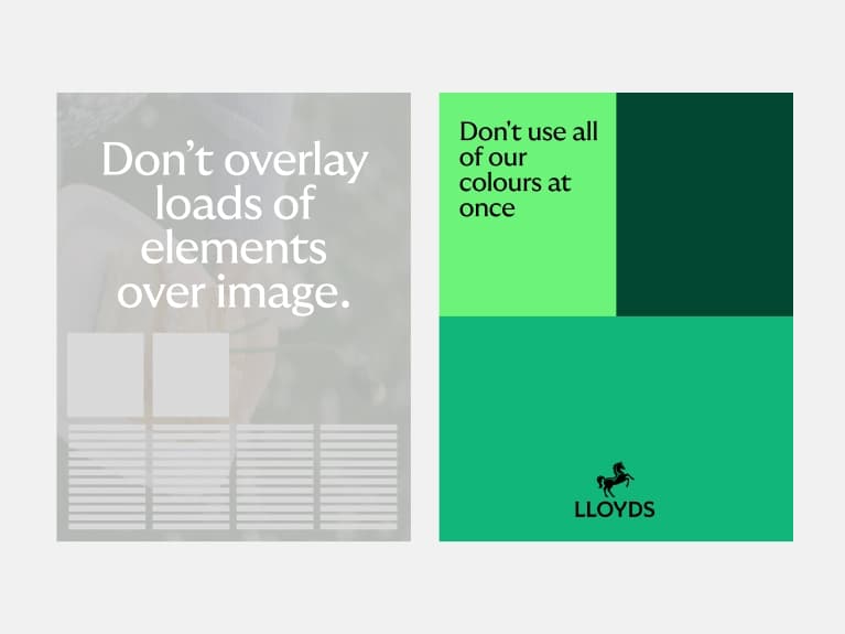 Don't overlay loads of elements over image. Don't use all of our colours at once.