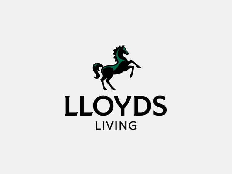 Lloyds Living primary logo positive has black horse positioned centrally above 'Lloyds', with 'Living' below.