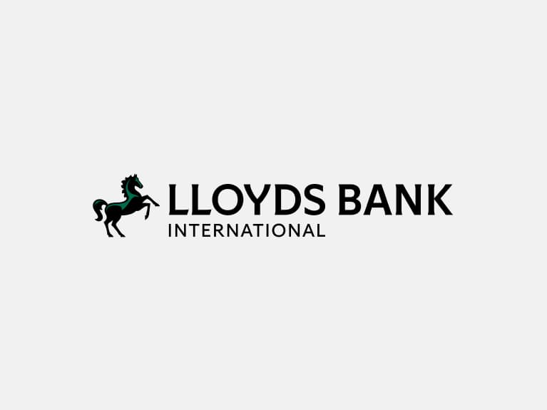 Lloyds Bank International secondary logo positive has black horse with green highlights positioned to the left of 'Lloyds Bank International".
