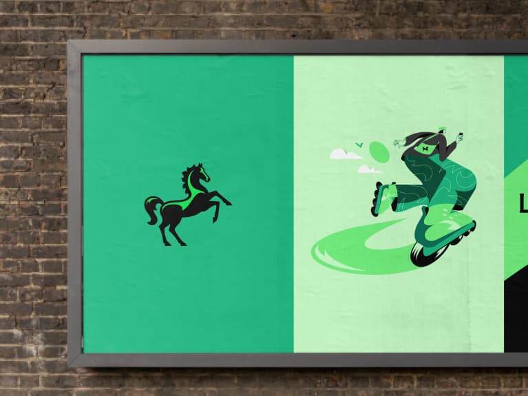 Student campaign artwork uses the expressive version of the Cancara logo, with green highlights on the horse's nose, body and tail.