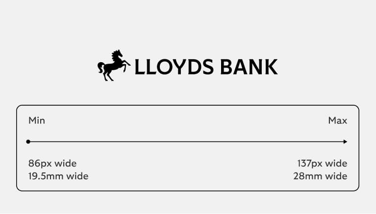 Logo size should be minimum of size 86 pixels or 19.5mm wide. Maximum 137 pixels or 28mm wide.