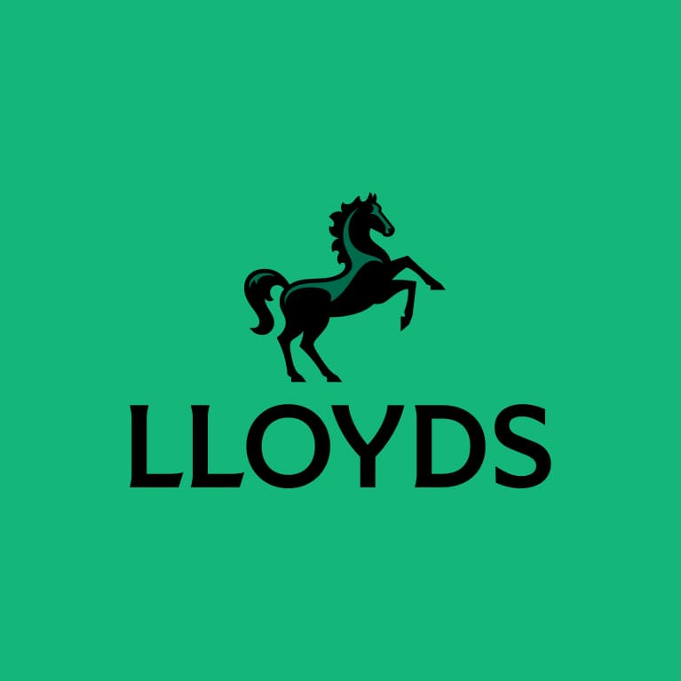 Logo shows a black rearing horse with 'Lloyds' underneath in capitals on a green background.