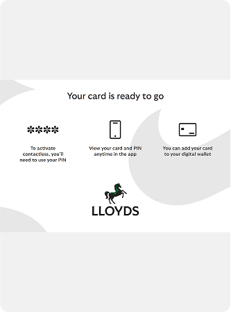 A communication tells the customer their card is ready to go. It outlines three clear steps.  To activate contactless, you'll need to use your PIN. View your card and PIN anytime in the app. And you can add your card to your digital wallet.